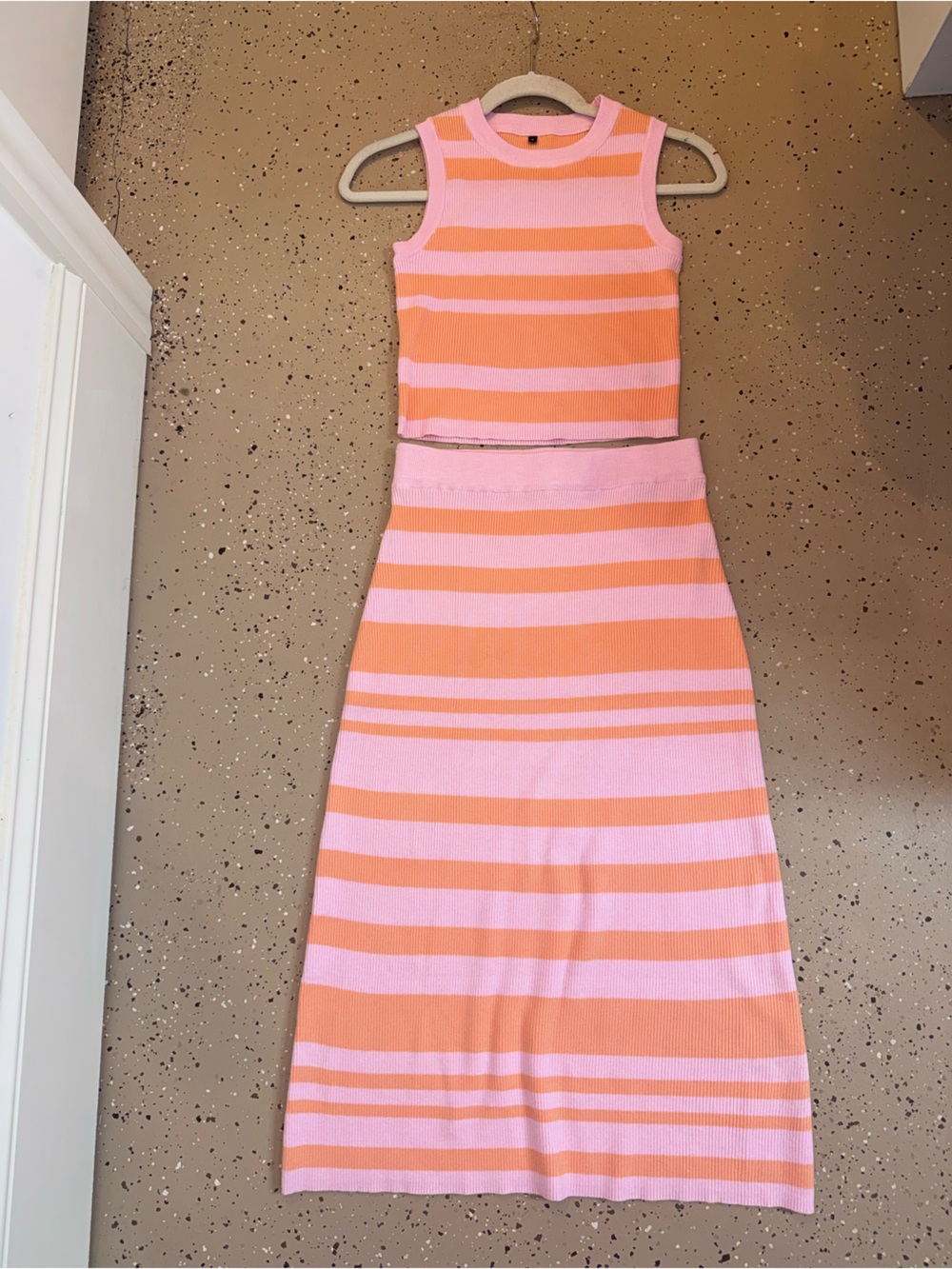 Amazon Pink and Peach Striped Women’s Two Piece Set - size S
